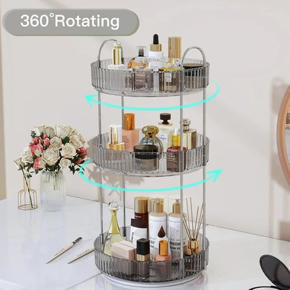 ✅ منظم مكياج دوار لطاولة الزينة، 3 طبقات، يدور 360 درجة، سعة كبيرة، تخزين شفاف لمستحضرات العناية بالبشرة